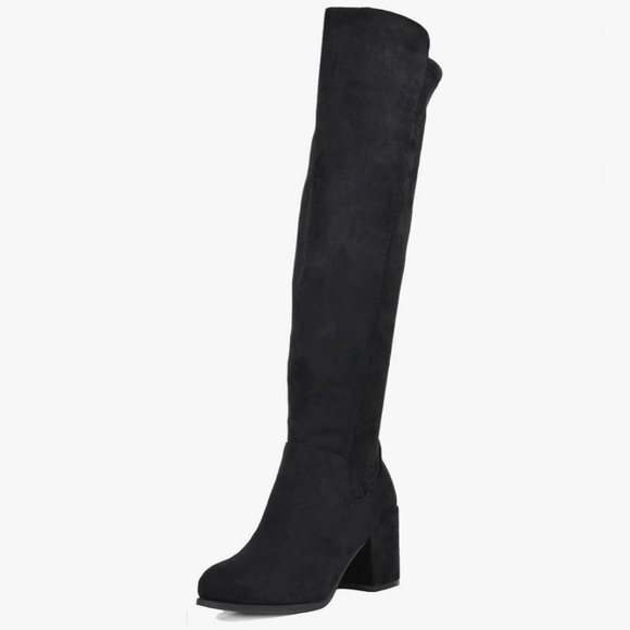 Black Suede Over The Knee Chunky Heel Boots 8.5 - Picture 3 of 9